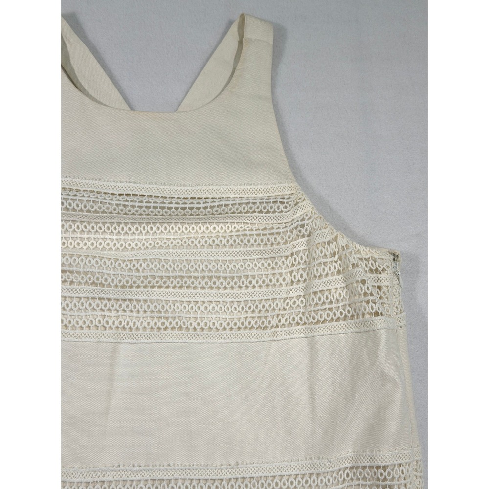 LOFT Lace Stripe Shift Dress Womens Size 8 Ivory Linen Cotton Sleeveless Lined - Picture 10 of 15